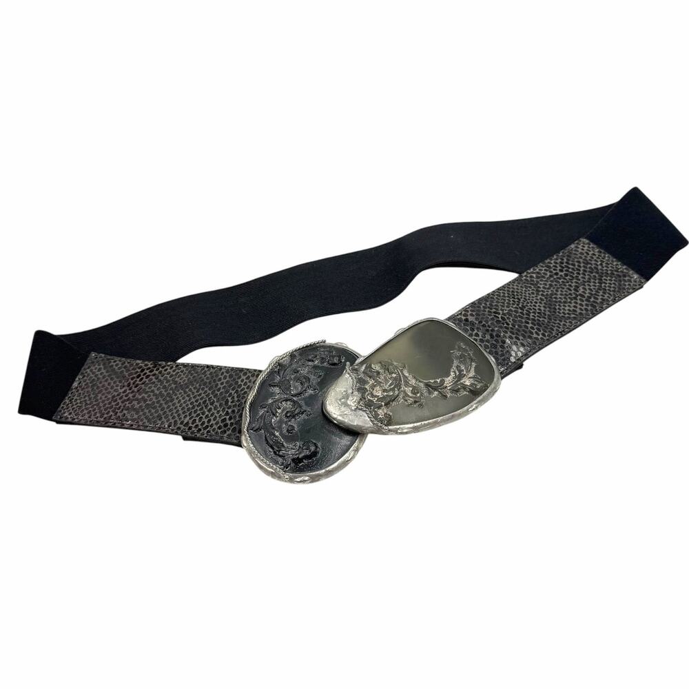 VTG 80s 90s Maya Snakeskin Elastic Belt Lucite Asymmetric Buckle L Whimsigoth